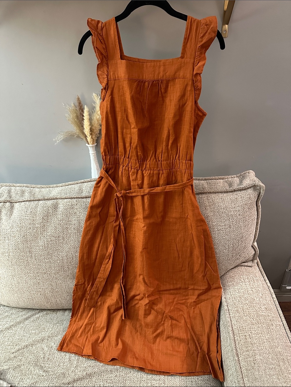 100% Cotton Universal Thread Rust Orange Sleeveless Tie-Waist Midi Dress - Picture 1 of 7